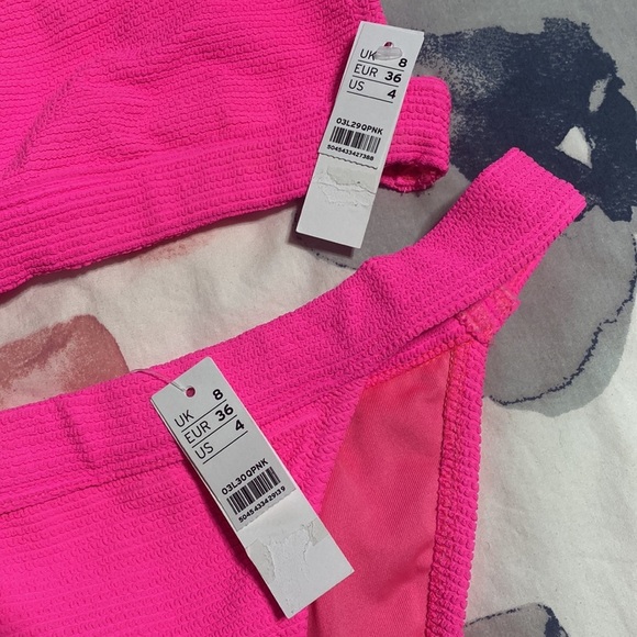 Topshop Ribbed Hot Pink Neon Summer Beachy Bikini Size 4 - Picture 4 of 5
